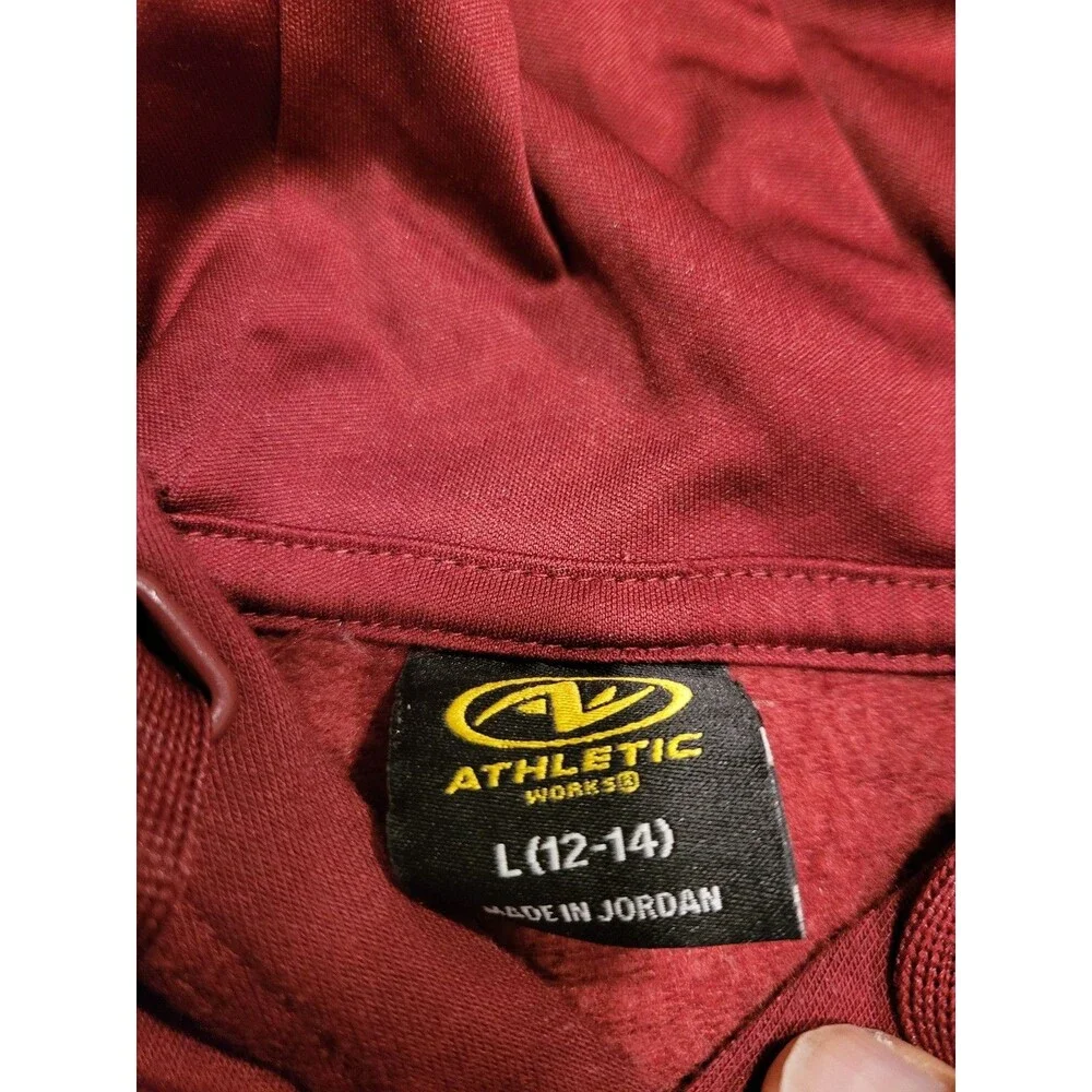 Athletic Works Hoodie Boys L 12-14 Burgundy Pullover‎ Hooded Pocket Sweatshirt